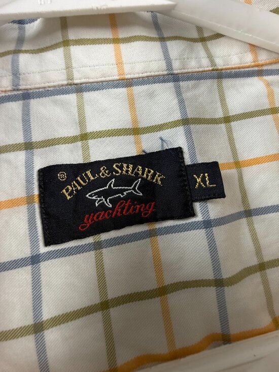 Paul & Shark Blue Yellow Check XL Short Sleeve Button-Down Nautical Pocket Men - Picture 8 of 13